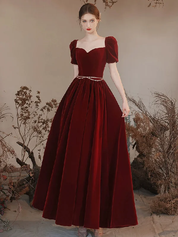 A-line Sweetheart Neck Velvet Burgundy Long Prom Dress, Burgundy Long Formal Dress Off-the-shoulder Chic Trendy A-line Sweetheart Neck Velvet Burgundy Long Prom Dress, Burgundy Long Formal Dress Off-the-shoulder Chic Trendy