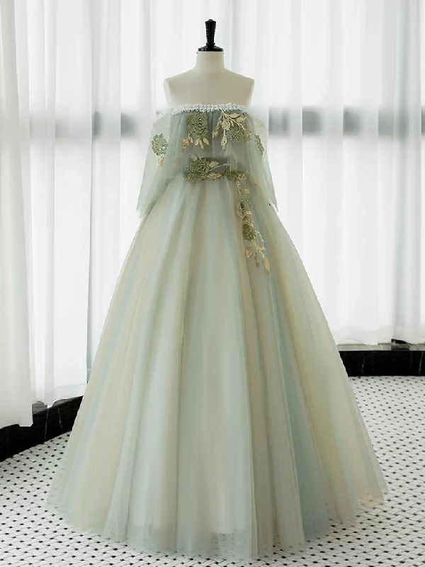 A-Line Green Tulle Lace Long Prom Dress, Green Tulle Lace Long Formal Dress Tunics Practical easy-care A-Line Green Tulle Lace Long Prom Dress, Green Tulle Lace Long Formal Dress Tunics Practical easy-care