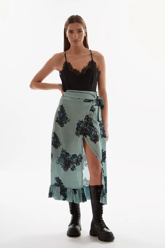 PRINTED WRAP SKIRT denim skirt fashionable