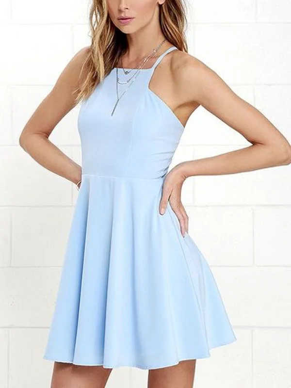 A Line Open Back Short Sky Blue Prom Dresses, Backless Short Blue Formal Dresses, Light Blue Graduation Homecoming Dresses Tunics Summer linen A Line Open Back Short Sky Blue Prom Dresses, Backless Short Blue Formal Dresses, Light Blue Graduation Homecoming Dresses Tunics Summer linen
