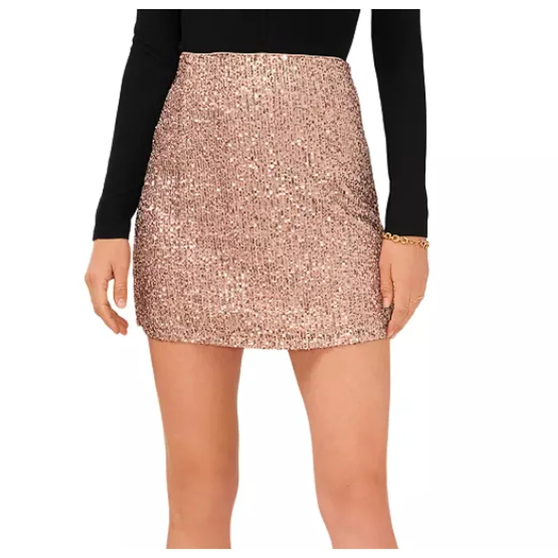 1.STATE Womens Sequin Mini Skirt 8 Champagne Side Zip Lined Party NWT chiffon skirt floaty