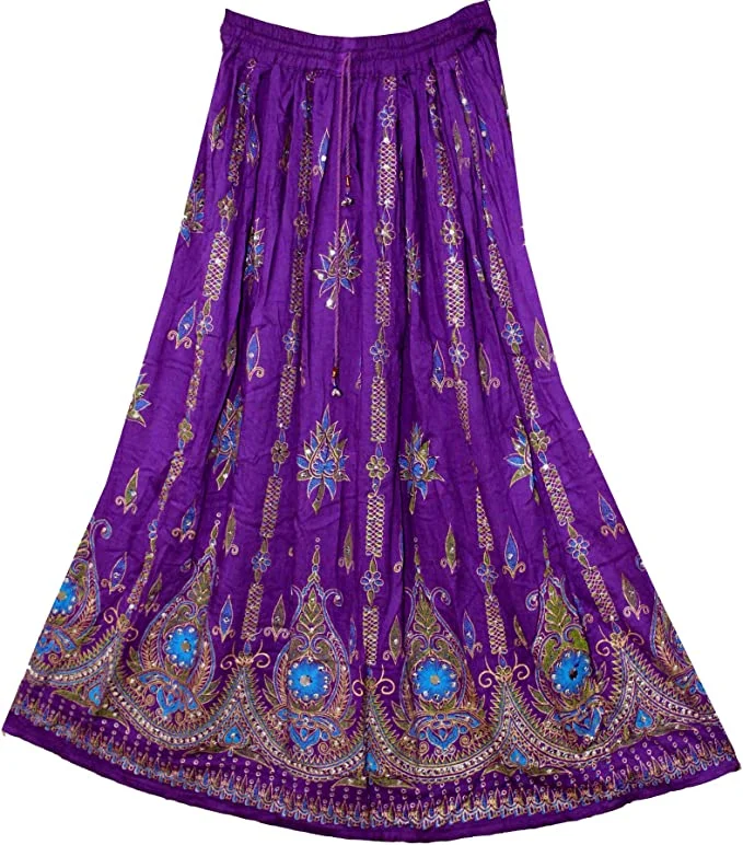 Purple Embroidered Boho Maxi Skirt denim skirt classic