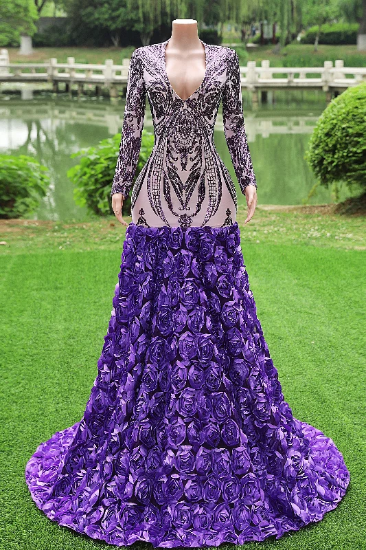 Purple Rose Prom Dresses Sequined V Neck Mermaid Evening Party Dresses Flowers Long Sleeves Pageant Gown Off-the-shoulder Bohemian Festive Purple Rose Prom Dresses Sequined V Neck Mermaid Evening Party Dresses Flowers Long Sleeves Pageant Gown Off-the-shoulder Bohemian Festive