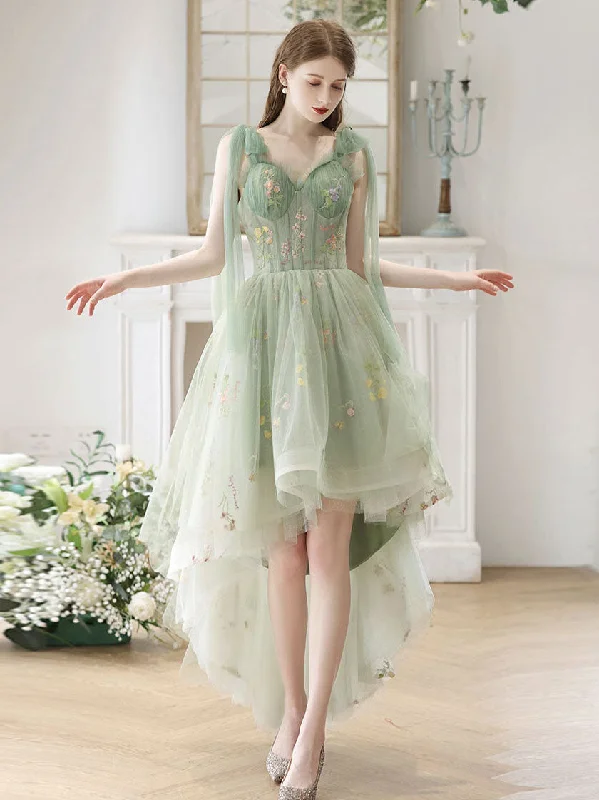 A-Line High Low Green Lace Short Prom Dress, Green Lace Homecoming Dress Tunics stripes playful A-Line High Low Green Lace Short Prom Dress, Green Lace Homecoming Dress Tunics stripes playful