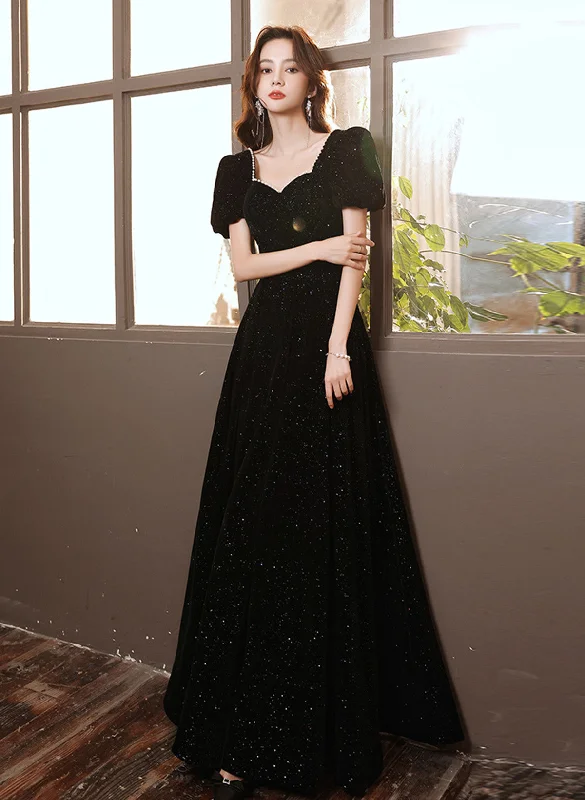 Black A-line Velvet Long Formal Dress, Black Sweetheart Long Prom Dress Tunics Cozy soft Black A-line Velvet Long Formal Dress, Black Sweetheart Long Prom Dress Tunics Cozy soft