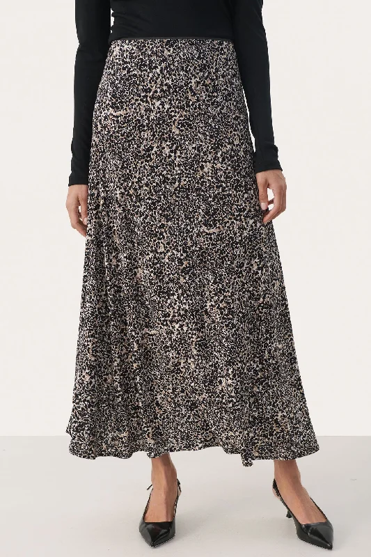 Part Two 30308837 RinPW Midi Skirt Natural Scatter Print Taupe relaxed fit skirt
