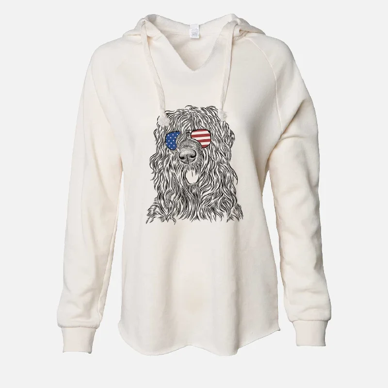 USA Darryl the Black Russian Terrier - Cali Wave Hooded Sweatshirt Hoodie with Hem Lace Feminine Delicate USA Darryl the Black Russian Terrier - Cali Wave Hooded Sweatshirt Hoodie with Hem Lace Feminine Delicate