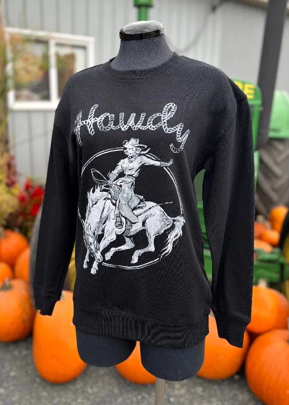 Howdy Cowgirl Graphic Sweatshirt Hoodie with Hem Fringe Bohemian Relaxed