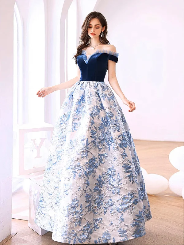 Blue Satin Velvet Long Prom Dress, Blue Long Evening Dress Tunics Sophisticated sleek Blue Satin Velvet Long Prom Dress, Blue Long Evening Dress Tunics Sophisticated sleek