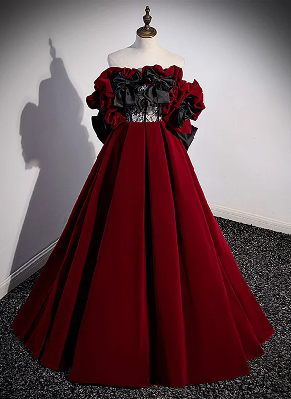 Wine Red Velvet Off Shoulder Long Formal Dress, Wine Red Sweetheart Prom Dress Boat Neckline Classic Wine Red Velvet Off Shoulder Long Formal Dress, Wine Red Sweetheart Prom Dress Boat Neckline Classic