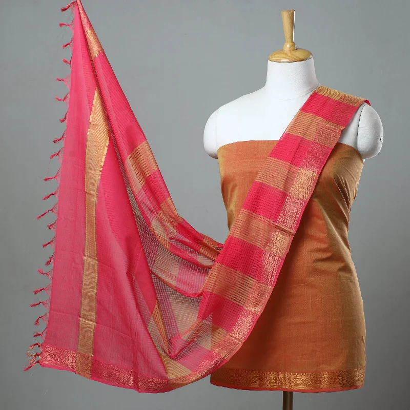 Orange - 3pc Handloom Cotton Mangalagiri Dress Material 16 Tunics Review highly