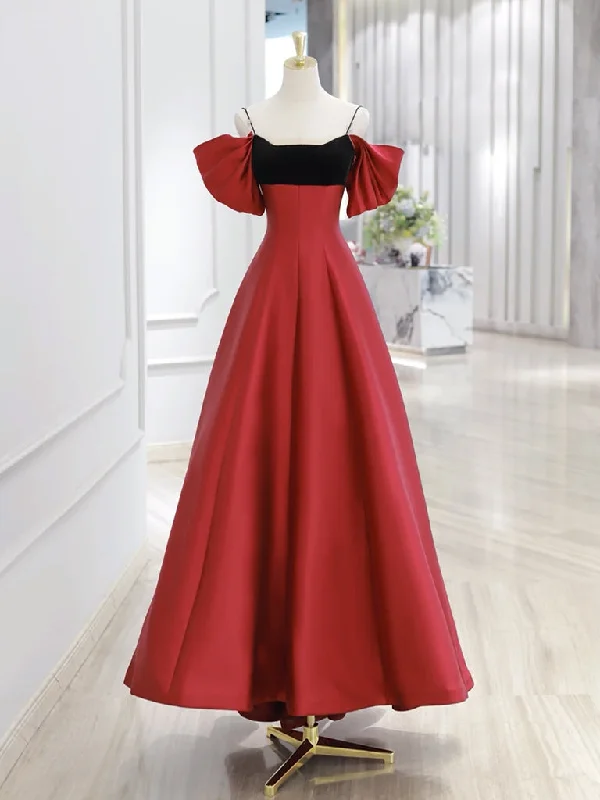 A-Line Off Shoulder Satin Dark Red Long Prom Dress, Red Long Formal Dress Tunics Travel practical A-Line Off Shoulder Satin Dark Red Long Prom Dress, Red Long Formal Dress Tunics Travel practical