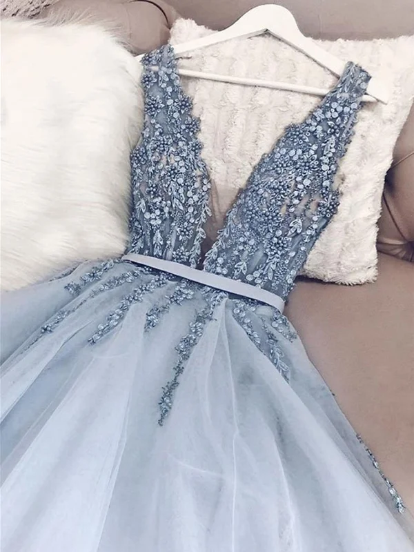 A Line V Neck Light Blue Beaded Tulle Prom Dresses Long, V Neck Long Blue Formal Evening Dresses Tunics Wedding white A Line V Neck Light Blue Beaded Tulle Prom Dresses Long, V Neck Long Blue Formal Evening Dresses Tunics Wedding white