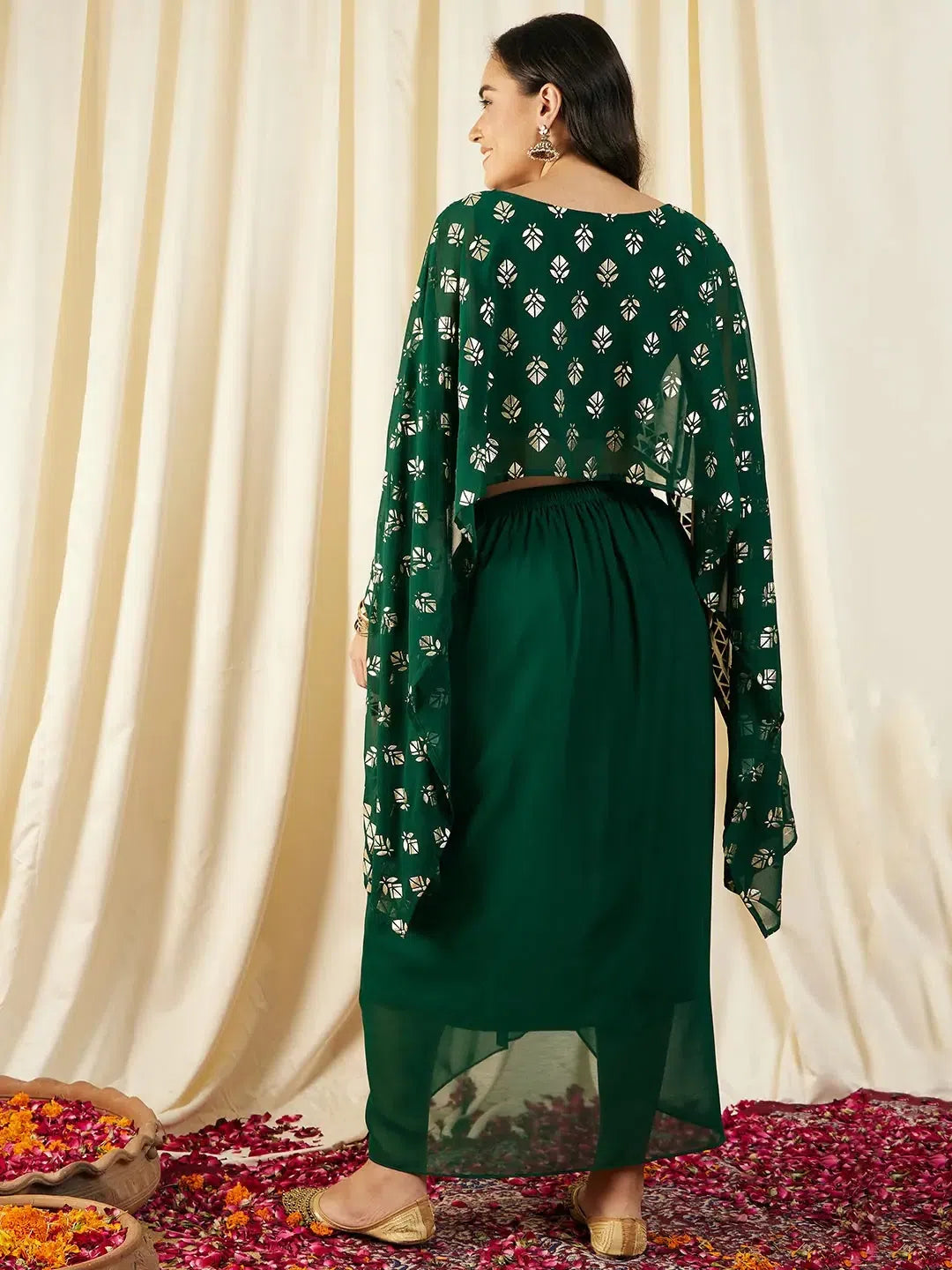 Cape Top with Draped Skirt in Green cashmere skirt soft
