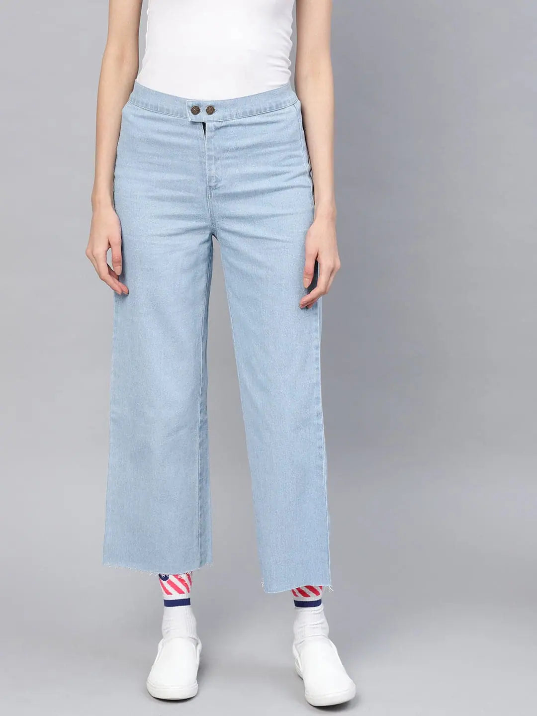 Blue Denim Straight Pants Formal Dress Pants