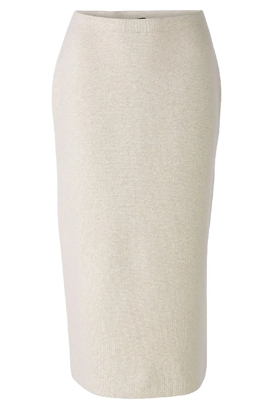 Oui 90087 Light Beige Melange Knit Skirt ribbed skirt waist