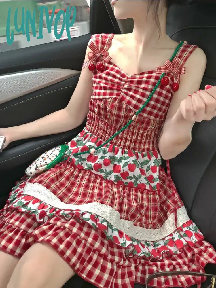 Lunivop Summer Red Sweet Princess Dress Women Patchwork Korean Fashion Party Dress Female Bow Ruffled Kawaii Suspender Dress New sweetheart Neckline Romantic Lunivop Summer Red Sweet Princess Dress Women Patchwork Korean Fashion Party Dress Female Bow Ruffled Kawaii Suspender Dress New sweetheart Neckline Romantic