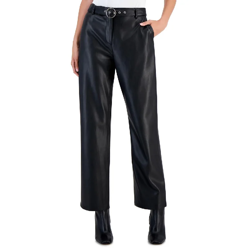 T Tahari Womens Faux Leather Ankle Pants Elegant High-Waist Pants