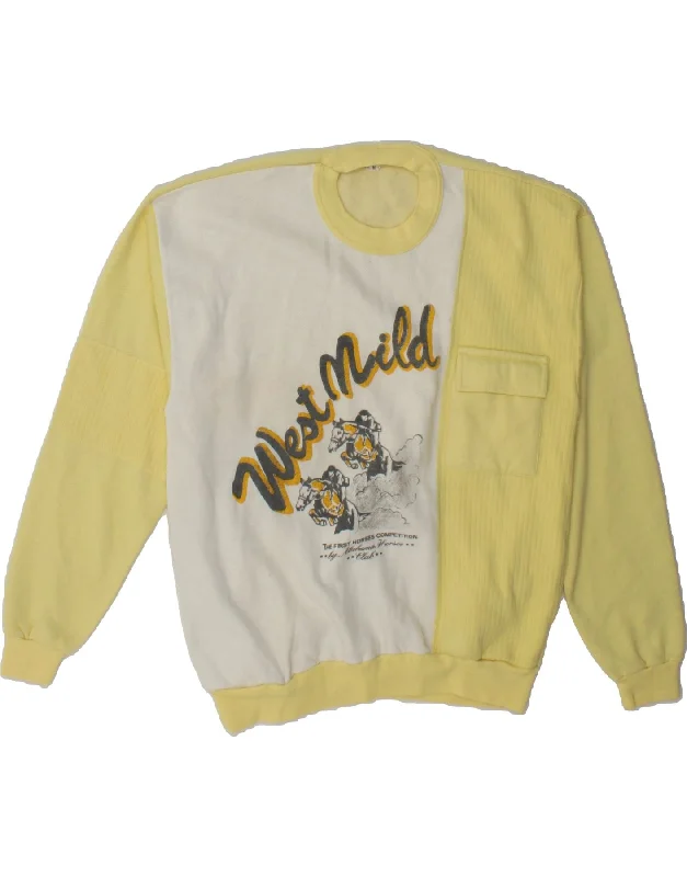 ADRIATICO Womens Graphic Sweatshirt Jumper UK 14 Medium Yellow Colourblock Hoodie with Elastic Waist Stretchable Comfortable ADRIATICO Womens Graphic Sweatshirt Jumper UK 14 Medium Yellow Colourblock Hoodie with Elastic Waist Stretchable Comfortable