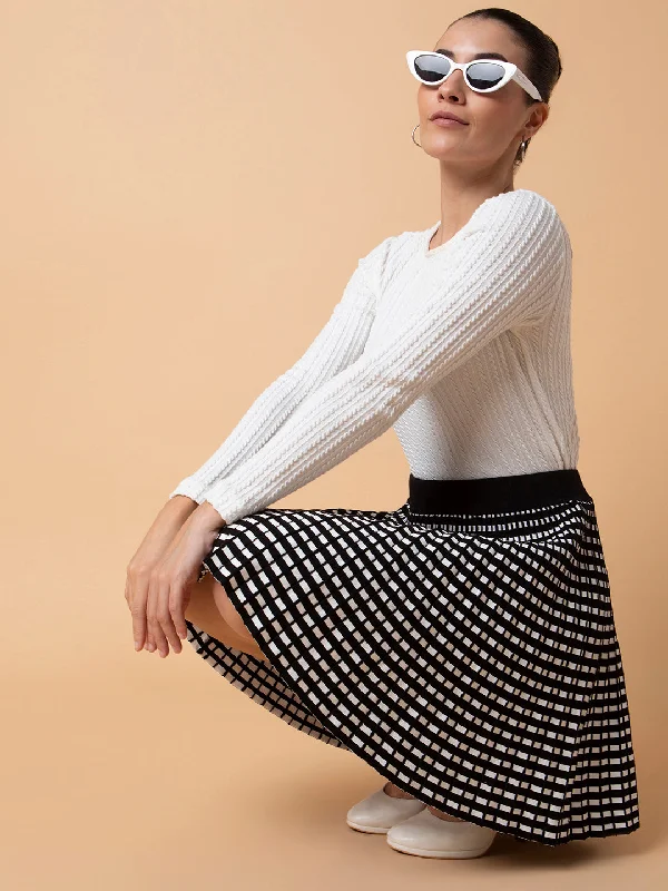 Women Checked Black Flared Mini Skirt-1708-Black vintage skirt charm