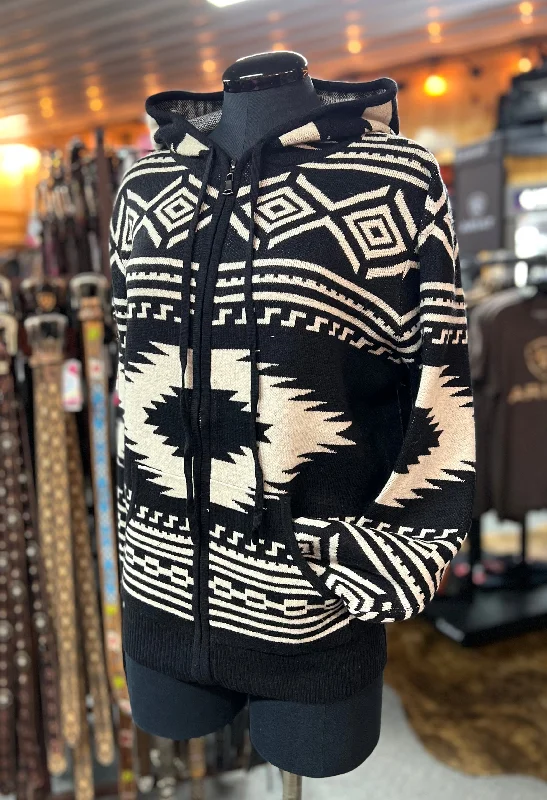 Black Southwest Knit Zip Hoodie Hoodie with Magnetic Closure Innovative Modern