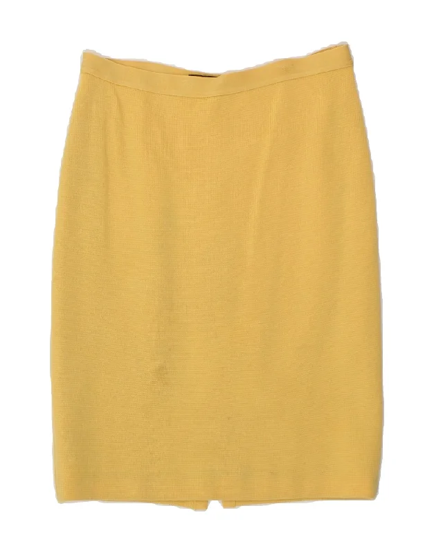 LUISA SPAGNOLI Womens Knit Straight Skirt IT 44 Medium W30  Yellow Wool pleated skirt texture