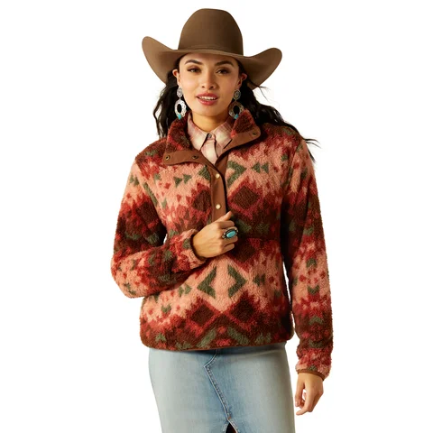 ARIAT BERBER SNAP FRONT SWEATSHIRT IN PLAINSVIEW PRINT Hoodie with Batwing Sleeves Loose Dramatic ARIAT BERBER SNAP FRONT SWEATSHIRT IN PLAINSVIEW PRINT Hoodie with Batwing Sleeves Loose Dramatic