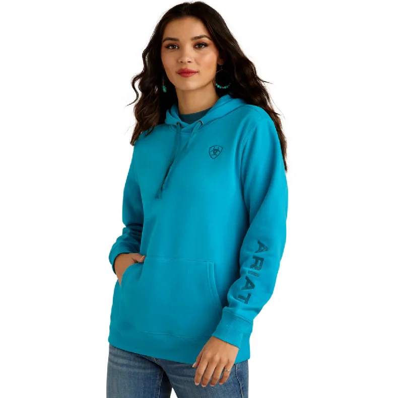 Ariat Women's Ariat Logo 2.0 Hoodie in Capri Breeze Hoodie with Rolled Sleeves Casual Relaxed Ariat Women's Ariat Logo 2.0 Hoodie in Capri Breeze Hoodie with Rolled Sleeves Casual Relaxed