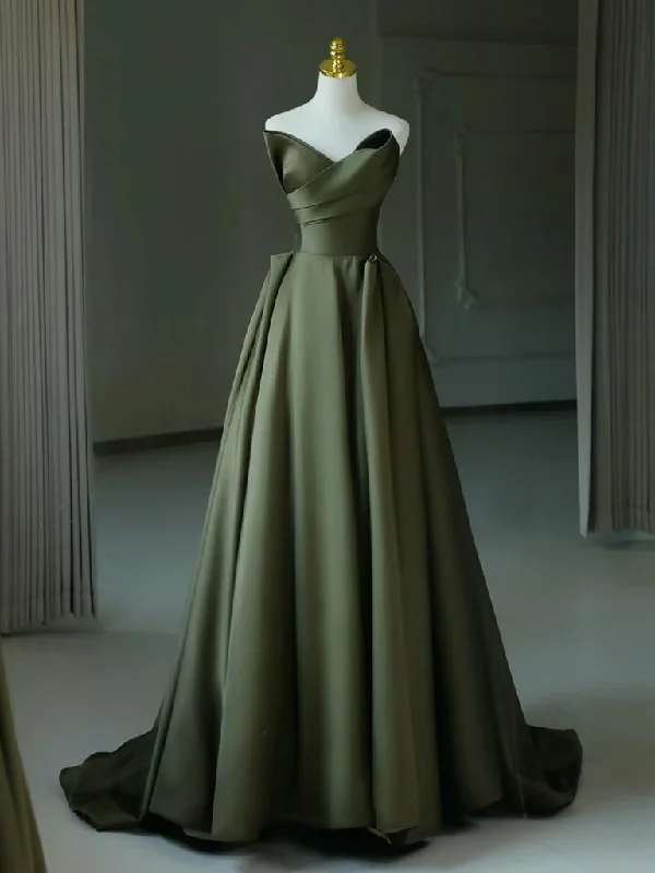 A-Line V Neck Satin Green Long Prom Dress, Green Long Evening Dress Tunics Distressed trendy A-Line V Neck Satin Green Long Prom Dress, Green Long Evening Dress Tunics Distressed trendy