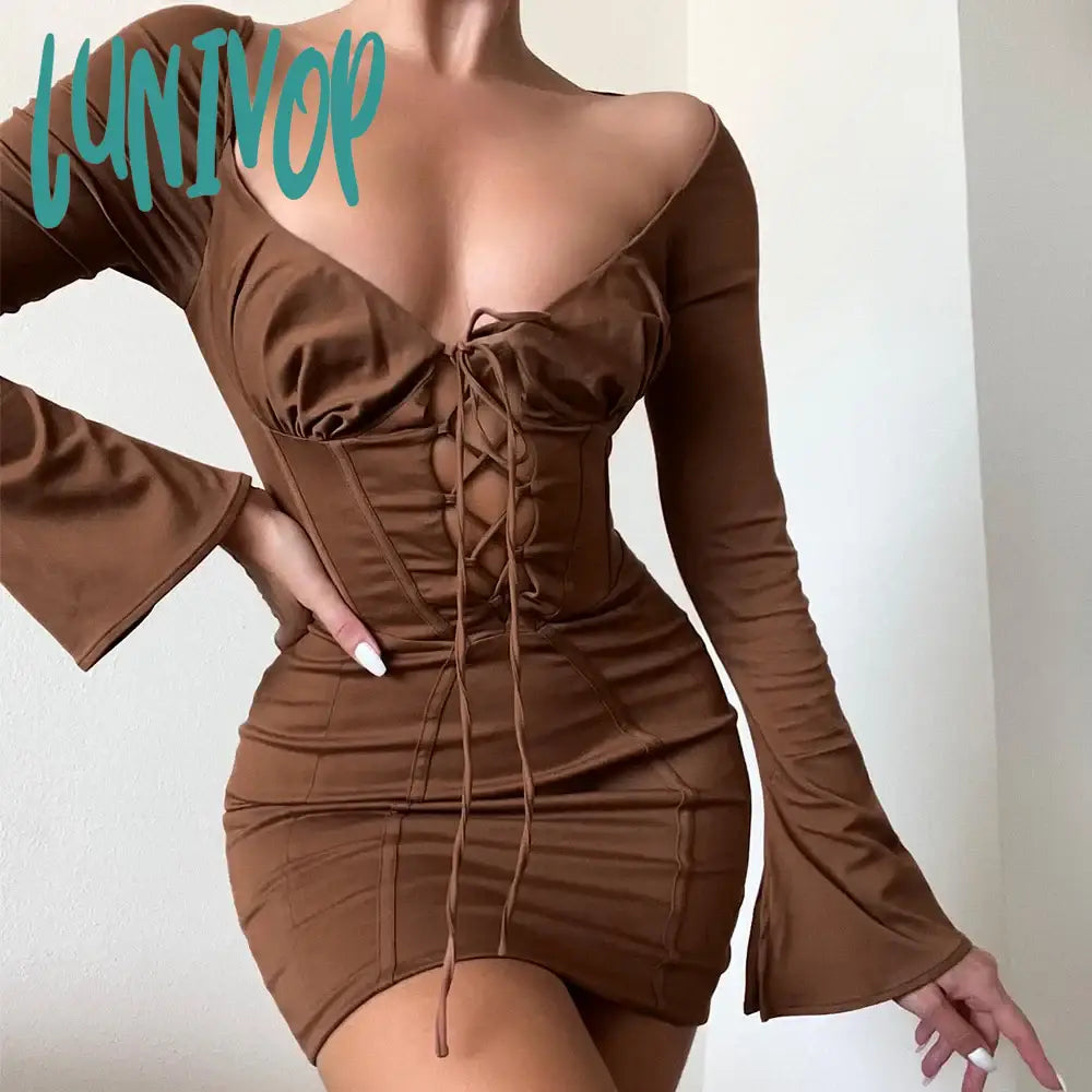 Lunivop Lace Long Sleeve Lace Up Dress Sexy Bodycon Birthday Day Holiday Party Dresses Mini Flare Sleeve Dresses Women Square Neckline Feminine Lunivop Lace Long Sleeve Lace Up Dress Sexy Bodycon Birthday Day Holiday Party Dresses Mini Flare Sleeve Dresses Women Square Neckline Feminine