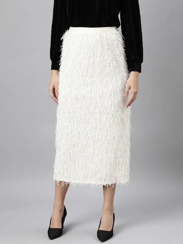 Women Solid Straight Cream Midi Skirt-932-Cream linen skirt airy
