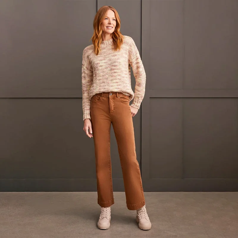 Fly Front Five Pocket Walnut Pant Elegant High-Waist Pants