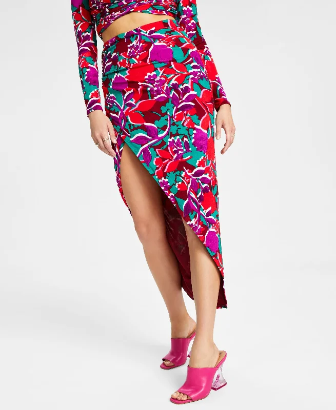 Women's Floral-Print High-Slit Pull-On Midi Skirt breathable skirt fabric