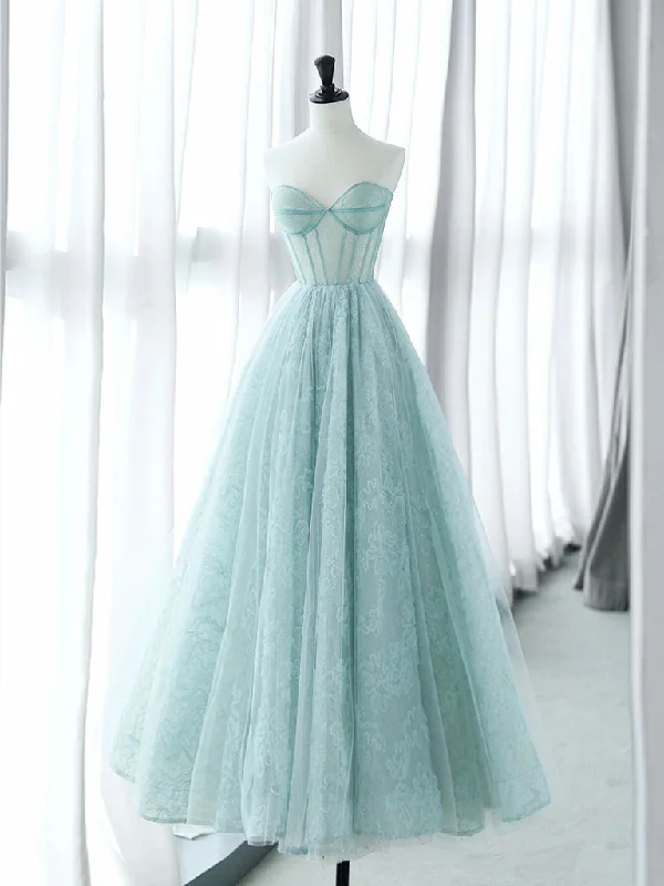 A-Line Sweetheart Neck Tulle Lace Blue Long Prom Dress, Blue Long Formal Dress Tunics Trendy modern A-Line Sweetheart Neck Tulle Lace Blue Long Prom Dress, Blue Long Formal Dress Tunics Trendy modern