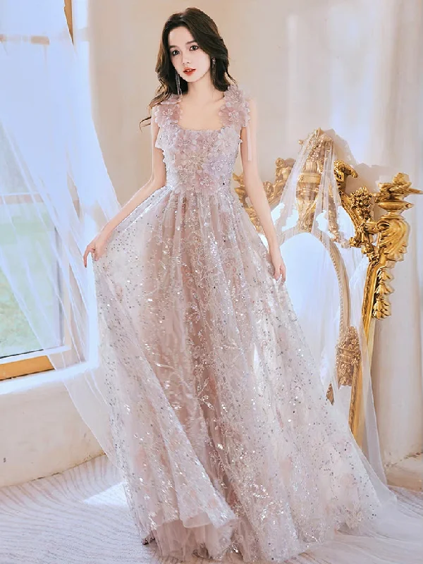 Unique Tulle Lace Pink Long Prom Dress, Lace Pink Long Evening Dress Tunics Plaid country Unique Tulle Lace Pink Long Prom Dress, Lace Pink Long Evening Dress Tunics Plaid country