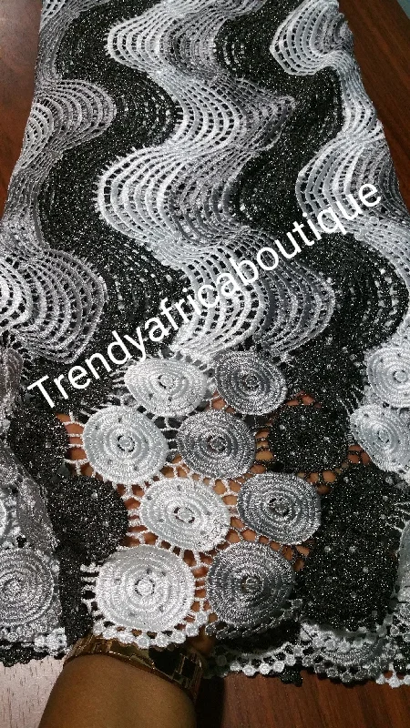 Black/white Cord-lace fabric. African gupuire lace fabric for party dress. Top quality soft lace sold by 5yds Tunics Exclusive limited Black/white Cord-lace fabric. African gupuire lace fabric for party dress. Top quality soft lace sold by 5yds Tunics Exclusive limited