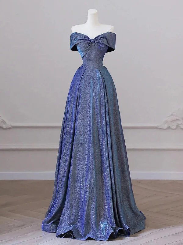 Simple A-Line Shiny Satin Blue Long Prom Dress, Blue Long Formal Dress Tunics Ceremony elegant Simple A-Line Shiny Satin Blue Long Prom Dress, Blue Long Formal Dress Tunics Ceremony elegant