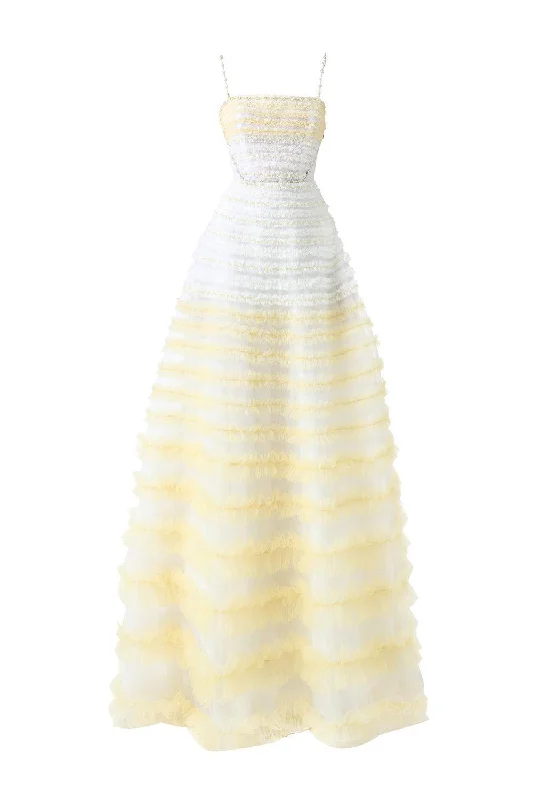 Steele Ball Gown Ruffle Trim Organza Floor Length Dress Casual Short Summer