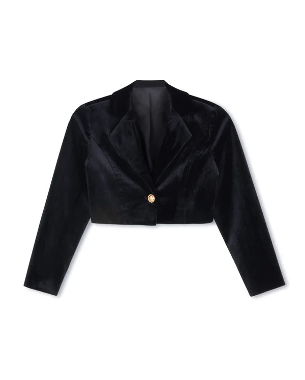 One Child Core Velour Cropped Blazer And Button Skirt Black Women's Custom Jacket