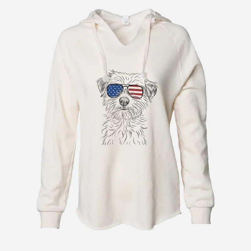 USA Benjamin the Border Terrier - Cali Wave Hooded Sweatshirt Hoodie with Strings Custom Fit Adjustable USA Benjamin the Border Terrier - Cali Wave Hooded Sweatshirt Hoodie with Strings Custom Fit Adjustable