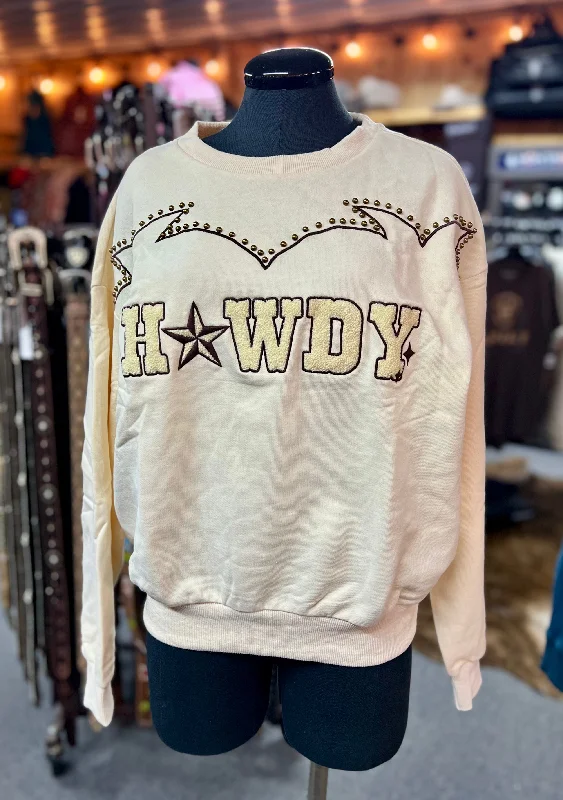 Howdy Cowgirl Cream Sweatshirt Hoodie with Elastic Cuffs Stretchable Comfortable