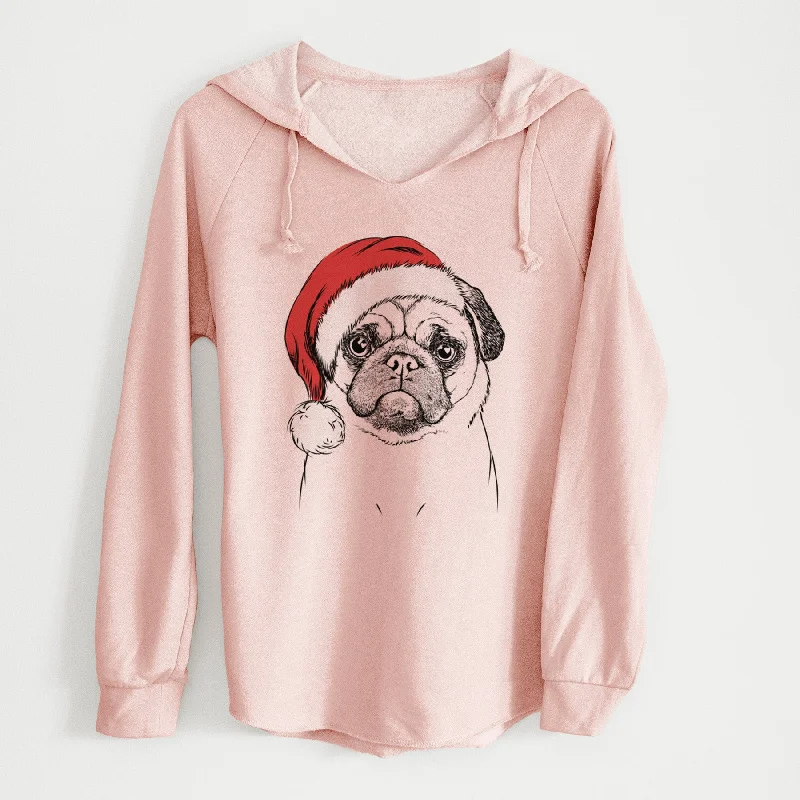 Santa Ruby the Pug - Cali Wave Hooded Sweatshirt Hoodie with V-Neck Classic Versatile Santa Ruby the Pug - Cali Wave Hooded Sweatshirt Hoodie with V-Neck Classic Versatile