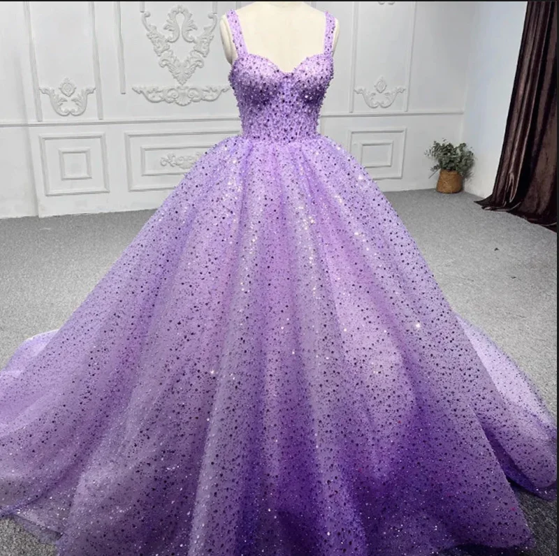 Purple Sweetheart Sequined Evening Party Dress Turtleneck Warm Winter