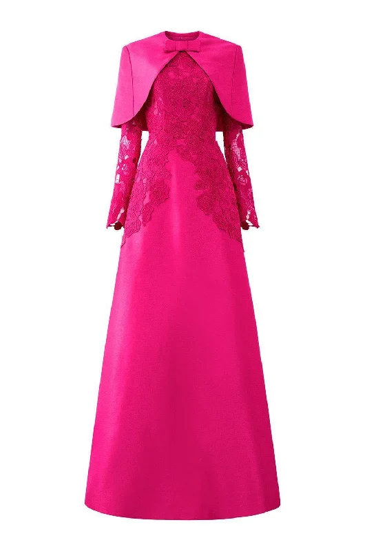 Nevaeh A-line Cape Shoulder Taffeta Floor Length Dress Tunics Bridal satin