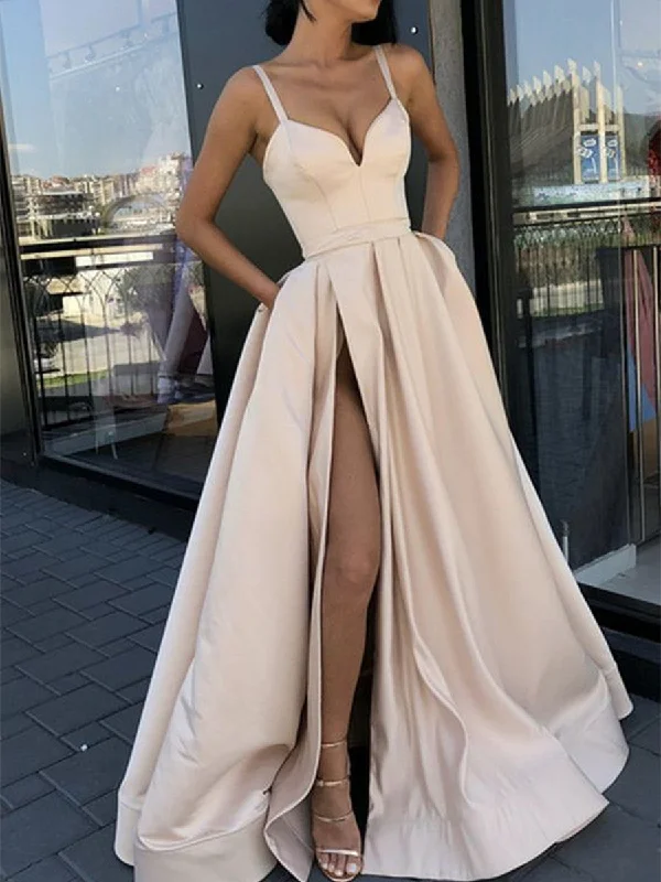 Custom Made A Line Champagne/ Royal Blue/ Burgundy/ Black Spaghetti Straps Prom Dress with High Slit, Ball Dresses, Formal Graduation Dresses Tunics Formal black Custom Made A Line Champagne/ Royal Blue/ Burgundy/ Black Spaghetti Straps Prom Dress with High Slit, Ball Dresses, Formal Graduation Dresses Tunics Formal black