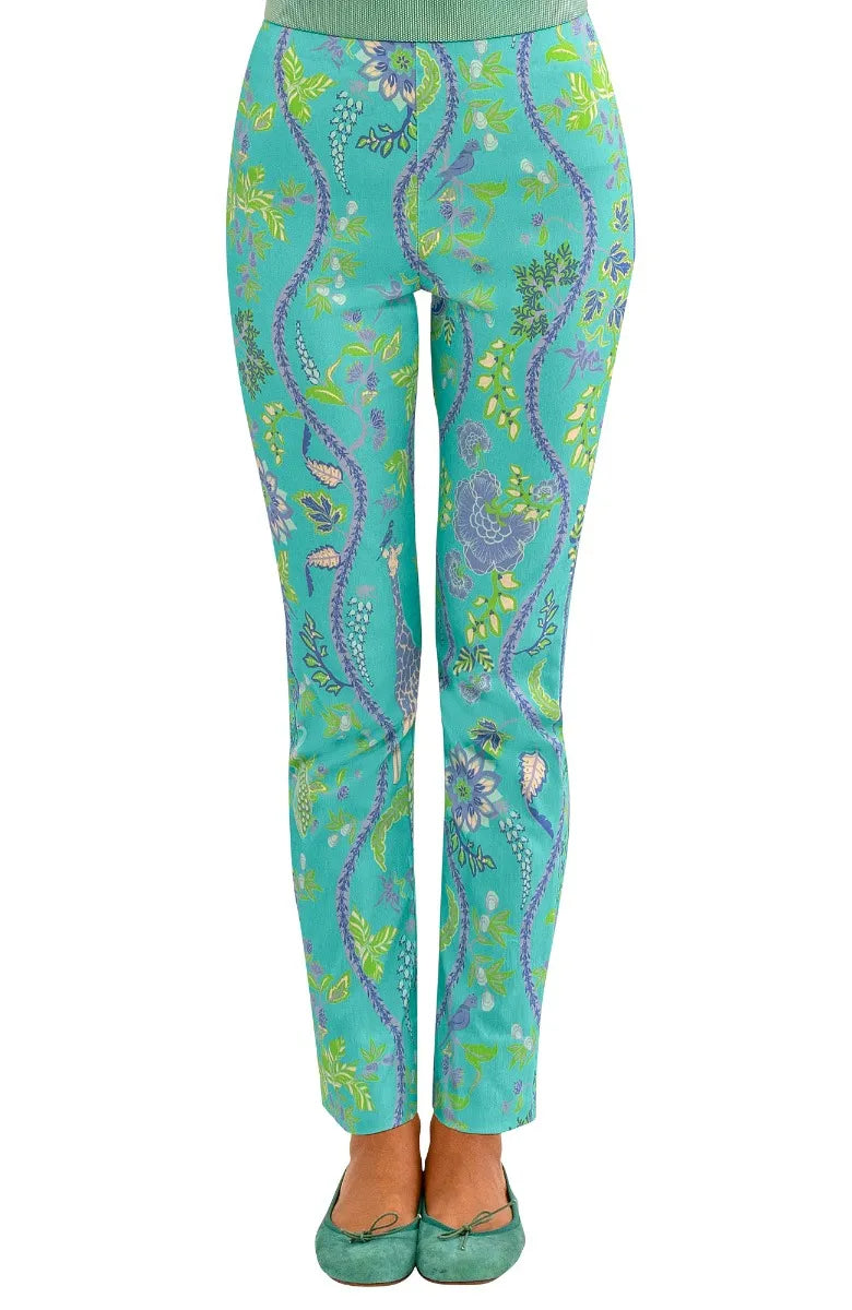 GripeLess Pull On Pant | Jungle Symphony | Turquoise/White Elegant High-Waist Pants