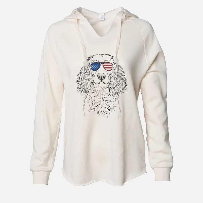 USA Landry the Boykin Spaniel - Cali Wave Hooded Sweatshirt Hoodie with Zipper Placket Modern Functional USA Landry the Boykin Spaniel - Cali Wave Hooded Sweatshirt Hoodie with Zipper Placket Modern Functional