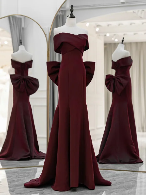 Simple Mermaid Satin Burgundy Long Prom Dress, Burgundy Long Formal Dress Tunics Party sparkling Simple Mermaid Satin Burgundy Long Prom Dress, Burgundy Long Formal Dress Tunics Party sparkling