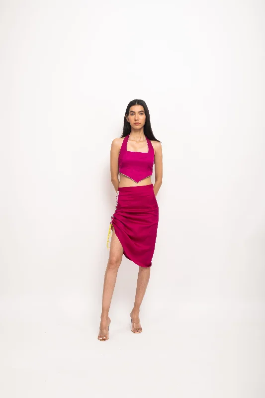 Wine-Grey Halter Neck Skirt Set lace skirt romantic