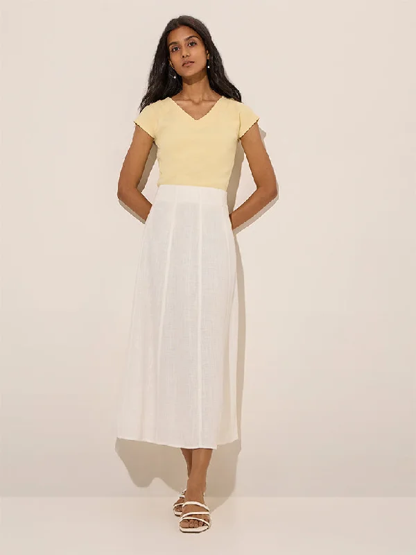 LOV White Solid A-Line Skirt chiffon skirt delicate